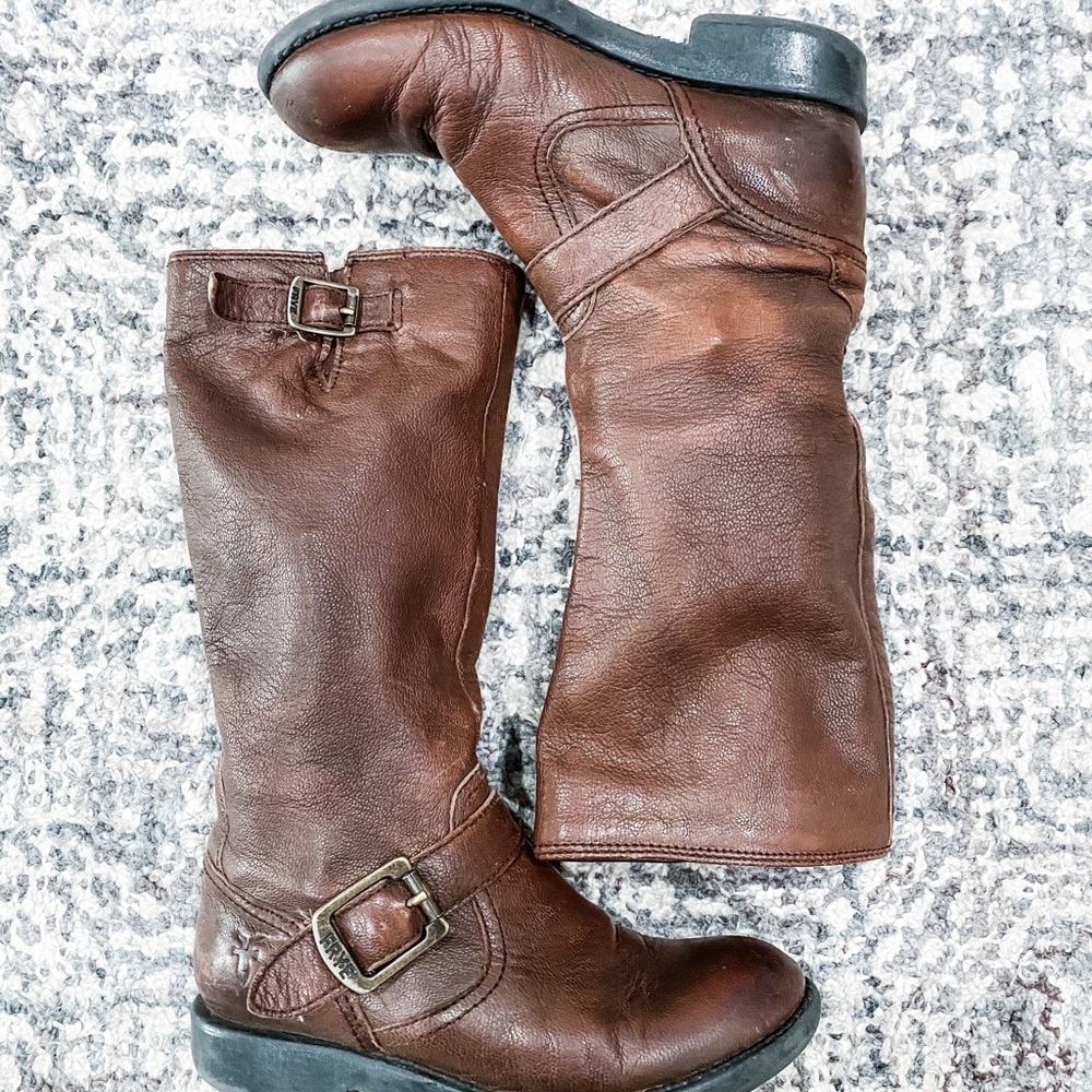 Little girls FRYE boots tall brown size 12.5